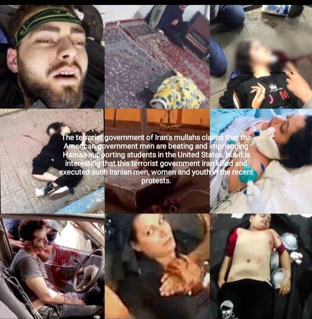 terrorist government ofIran'smullahs claims that  Americangovernment men arebeating and imprisoning Hamas-supporting students in  United States.but it is interesting that this terroristgovernment iran killed and executed such Iranian men, women and youth in the recent protests.