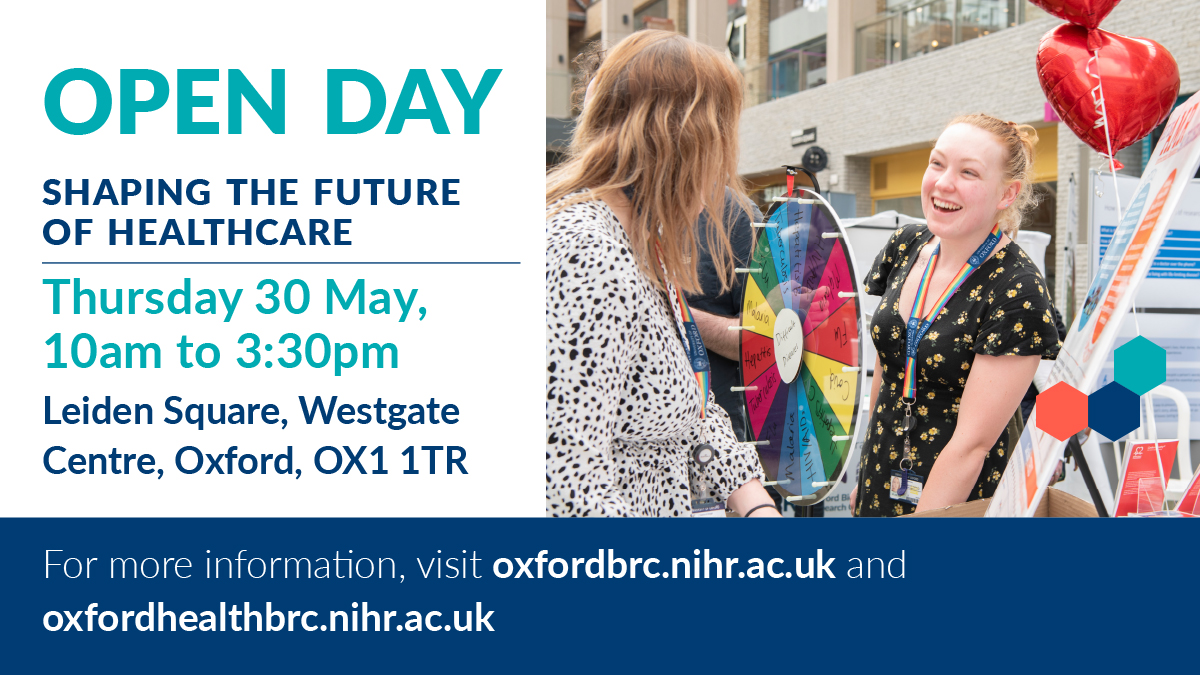 🔬 Join us at the @WestgateOxford for our Open Day! Explore innovative research transforming healthcare for NHS patients. From heart disease to dementia, discover the latest breakthroughs in healthcare and how you can contribute oxfordbrc.nihr.ac.uk/brc-event/join…