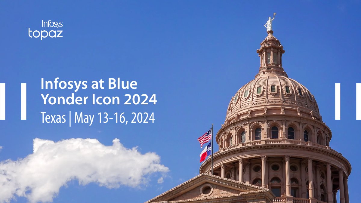 We're delighted to share that Infosys is at Blue Yonder ICON 2024, from May 13-16, 2024, at Gaylord Texan Resort, Grapevine, Texas.

Click here to know more about the partnership. infy.com/3JS1gS3
#InfyEAIS #InfosysTopaz