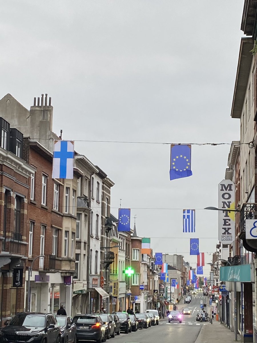 Happy Europe Day! With festive flags at Woluwe-St-Lambert.