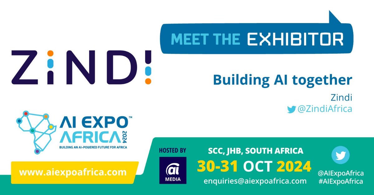 NEWS: We welcome @ZindiAfrica as an exhibitor at the 7th Edition of @aiexpoafrica 2024 – Join Africa’s largest B2B Smart Tech Event aiexpoafrica.com 

#AIExpoAfrica #SouthAfrica #Gauteng #Johannesburg #AI #RPA #IA #IntelligentAutomation #ArtificialIntelligence #AI4Good