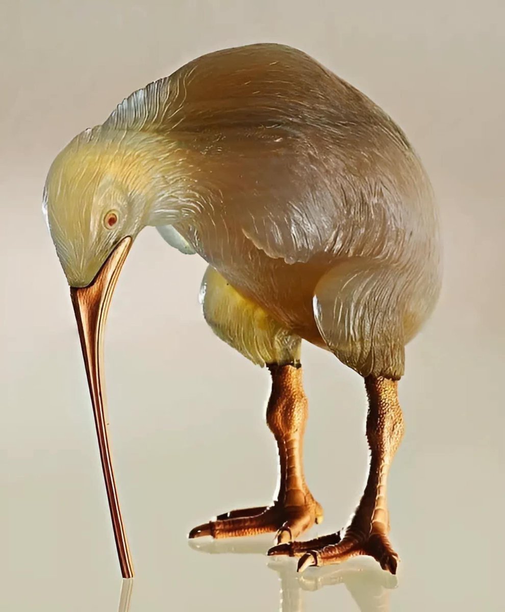 Kiwi bird figurine made by master M. Perkhin from the firm K. Faberge, St. Petersburg, 1899-1903.
Legs and beak made of gold, body made of smoky agate, eyes - rubies.