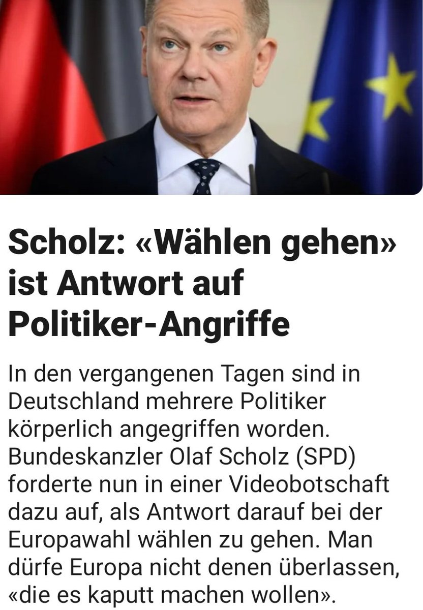 Bundeskanzler Olaf #Scholz hat recht! Man darf Europa nicht denen überlassen die es kaputt machen wollen. Daher: Bei der #Europawahl2024 am 09.06. unbedingt #AfD wählen! 👍💪😃