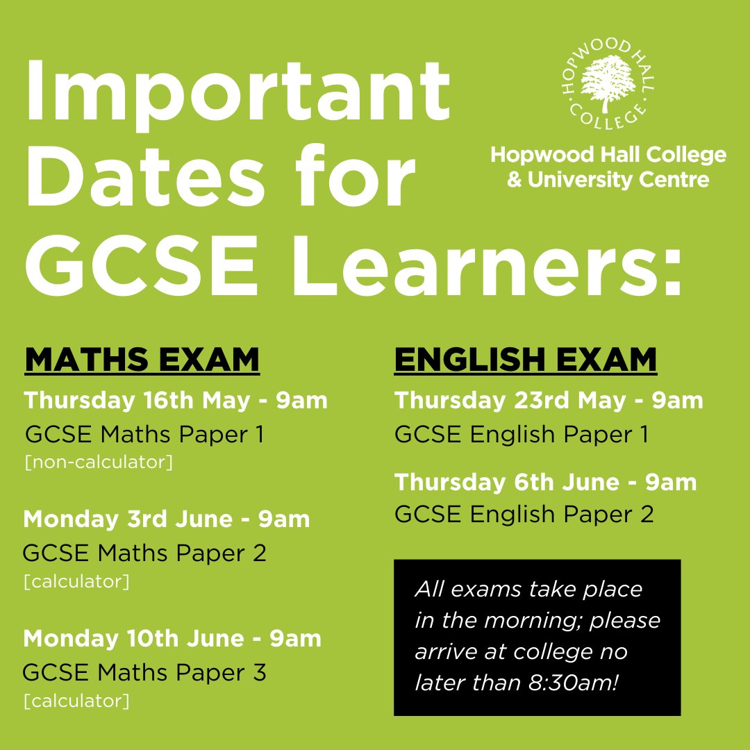 GCSE English and Maths learners – be sure to double check the dates and times of your upcoming exams! Please allow yourself plenty of time in the morning so that you are able to arrive at campus no later than 8:30am. Exams start at 9am - you’ve got this!