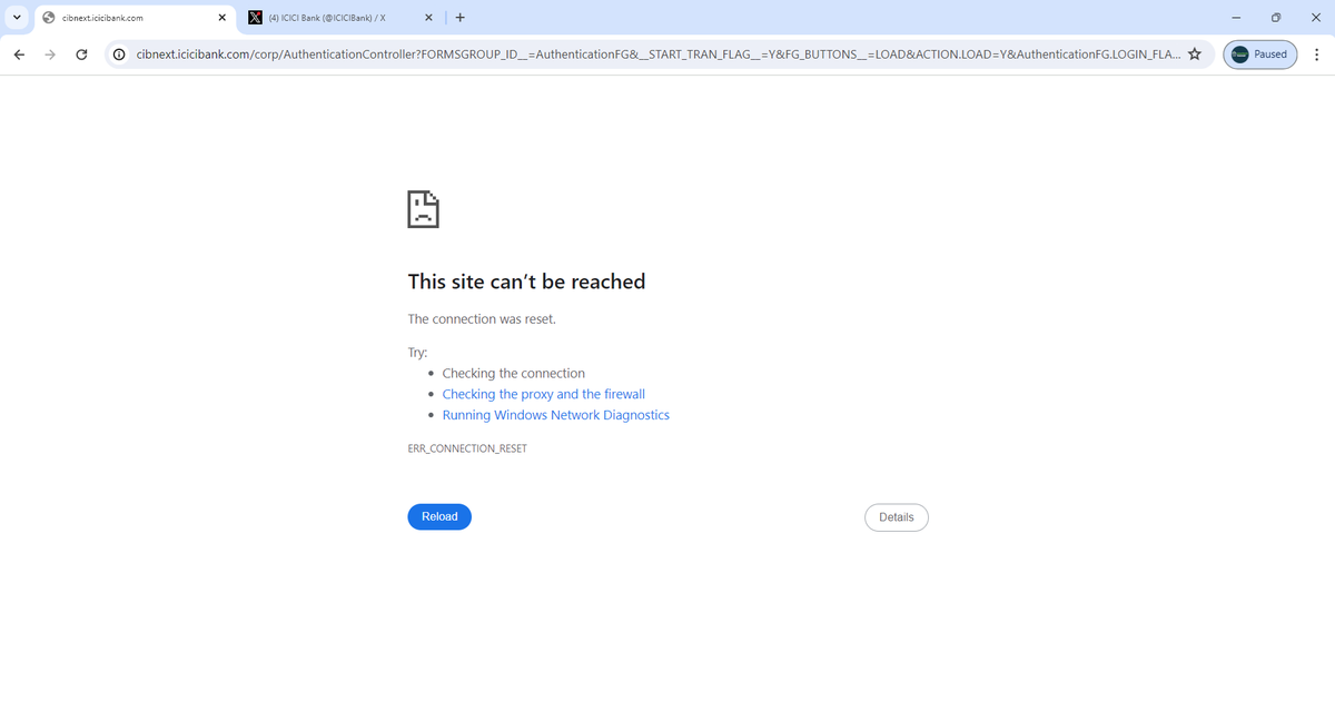 itsnaik2000's tweet photo. @ICICIBank why are there frequent outages in the corporate account website?
This is becoming a frequent affair where atleast 2-3 days in a week the site is not accessible https://t.co/g2NHJhhoA4