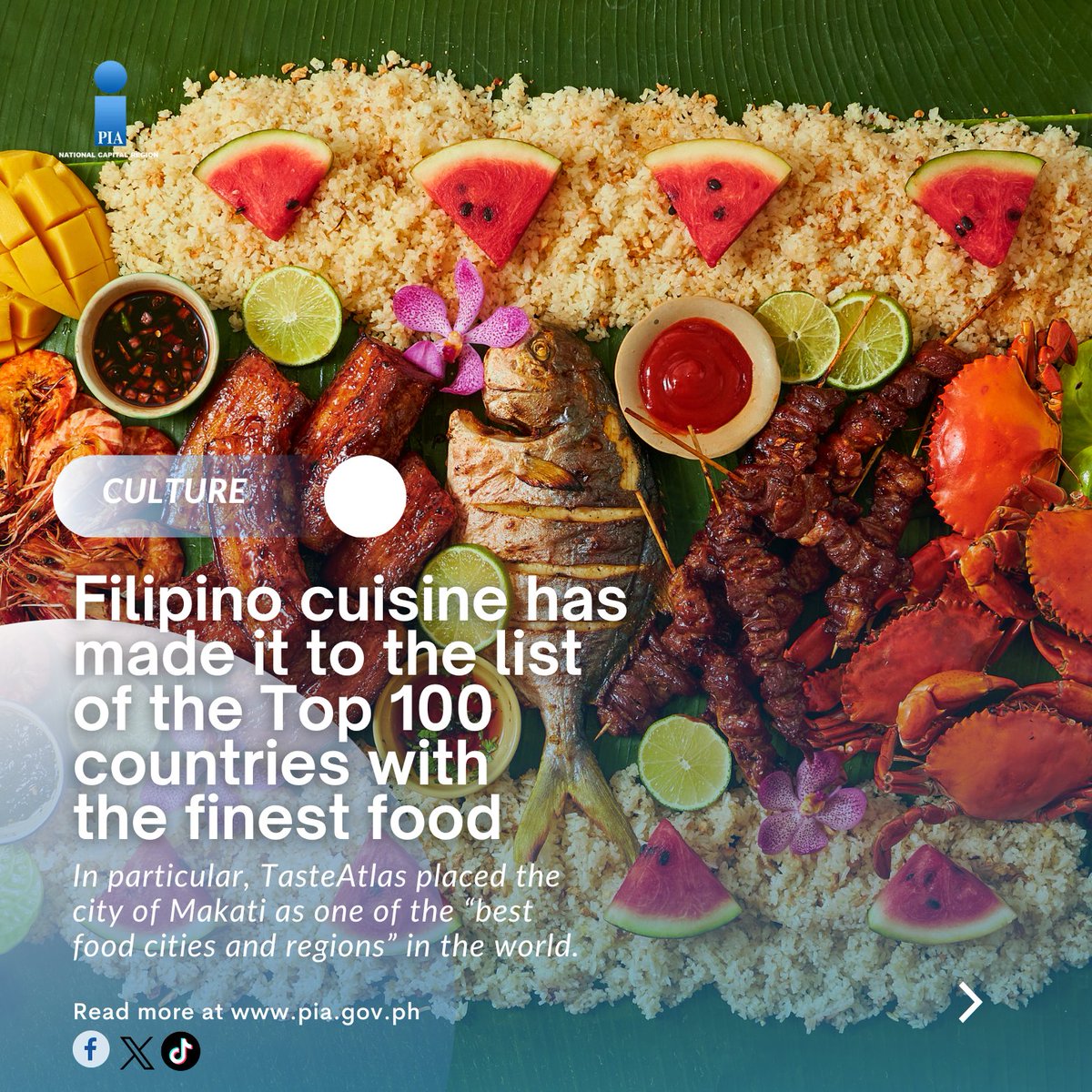 The ranking was according to the review of TasteAtlas, an online site dedicated to providing a catalog  of traditional dishes, local ingredients, and authentic food hubs across the globe.

#TasteAtlas #Filipinofood #bestfood 
#BagongPilipinas 
READ: pia.gov.ph/news/2024/05/0…