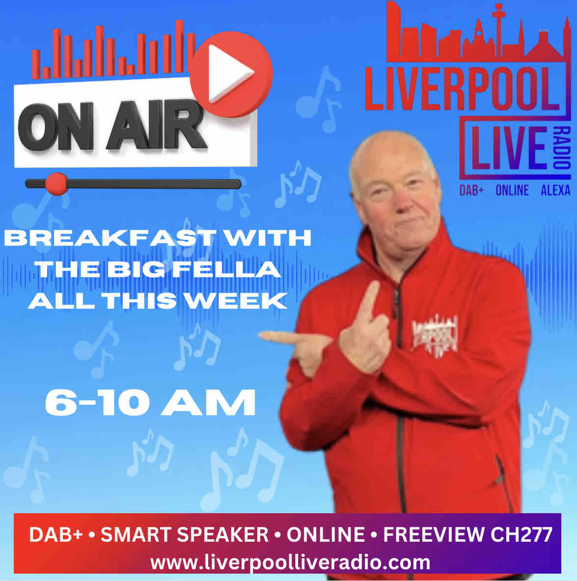 🎶📻 Wake up it’s a beautiful morning 📻🎶 Tune into breakfast with the big fella 6-10am on liverpool live radio !