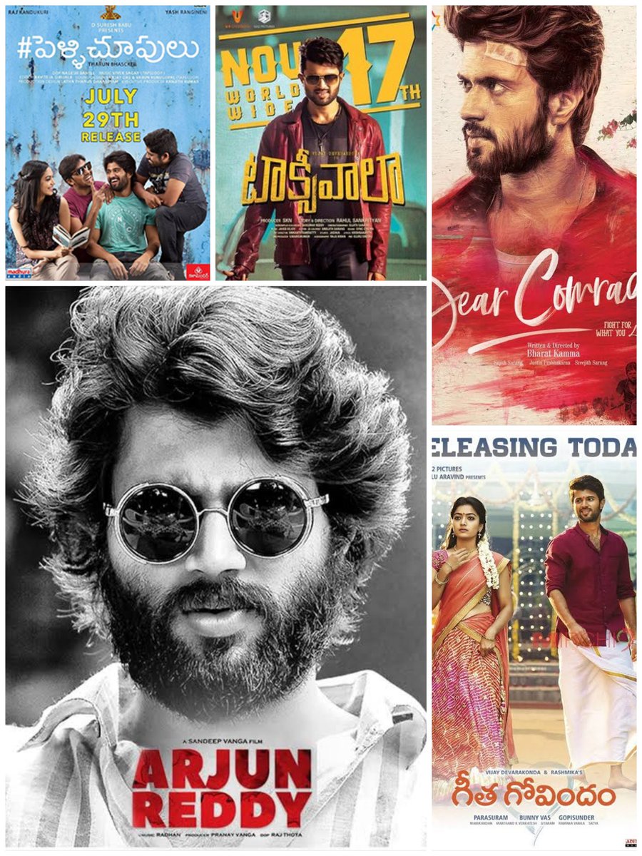 Wishing the incredibly talented and promising superstar #VijayDeverakonda a fantastic birthday celebration! 🎉

Which is your favourite #Vijay's film?

1. #PelliChoopulu
2. #ArjunReddy
3. #GeethaGovindam 
4. #DearComrade
5. #Taxiwala 

#HBDTHEVijayDeverakonda