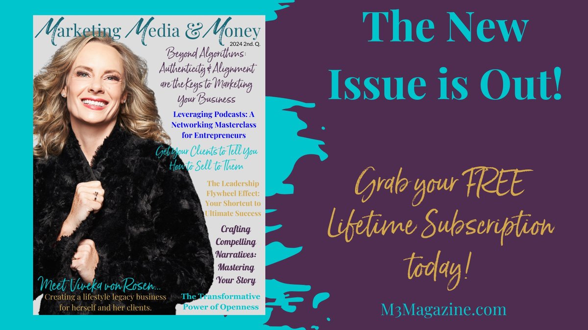 #M3Mag The “Marketing, Media, &amp; Money” Magazine is out and in your inbox. I am so honored to share our industry experts &amp; global influencers who generously share their knowledge &amp; resources about what's working NOW to help YOU grow and scale your business. M3Magazine.com