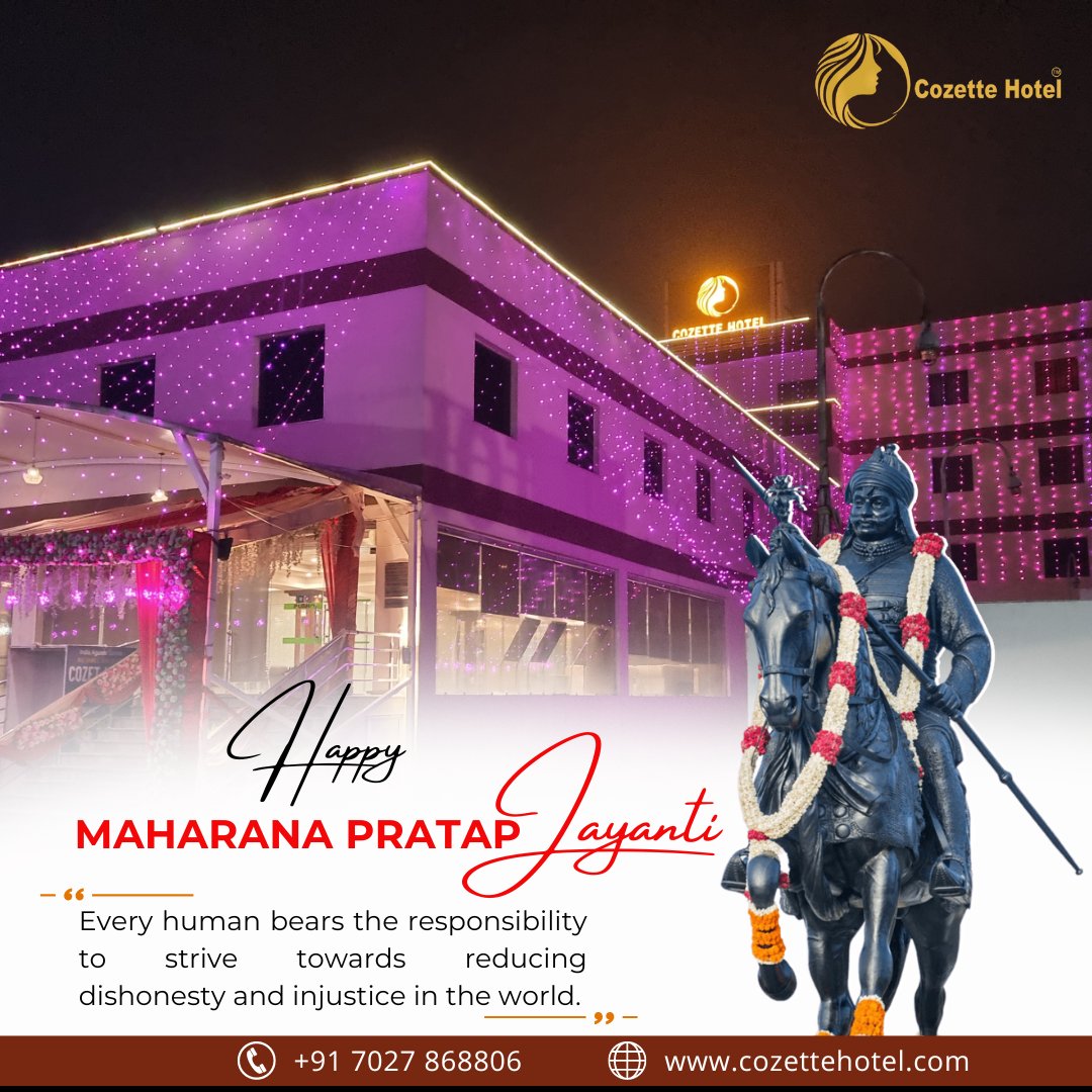 Happy Maharana Pratap Jayanti Everyone! On the occasion of Maharana Pratap Jayanti, may his tales of bravery and strength inspire you.🙏🏽🚩 
.
.
.
#MaharanaPratapJayanti #CourageousLeader 
#LegendaryWarrior #IndianHistory 
#BesthotelinSonipat 
#CozetteHotelinSonipat #CozetteHotel