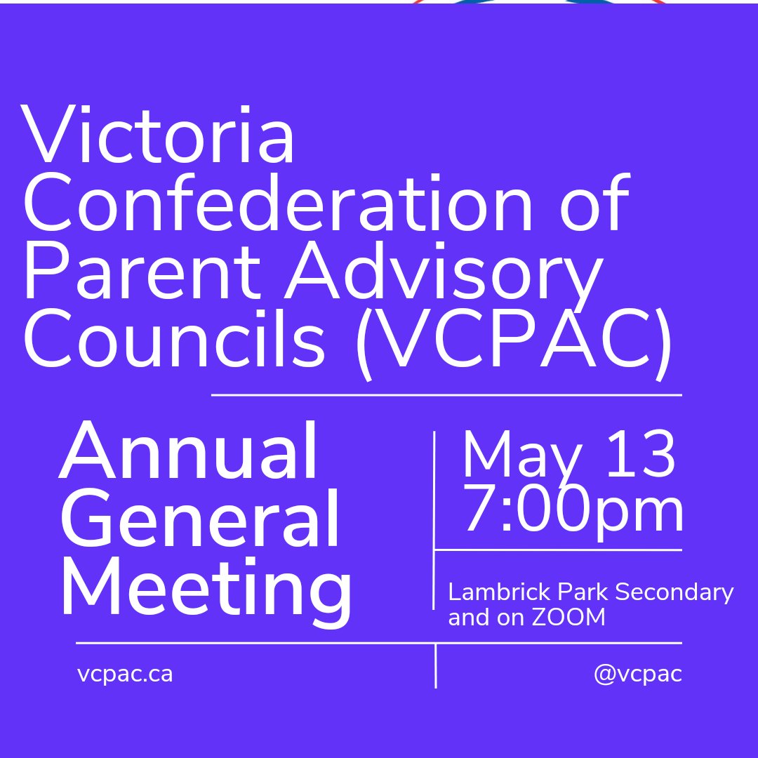VCPAC's tweet photo. Take 2! Please send a representative from your #yyj PAC May 14 to the AGM we are trying a second time. We need quorum at the meeting  to elect our board and conduct other business. Come in person or on Zoom! Email info@vcpac.ca We would love to have you! @sd61schools #bced https://t.co/eLajzKuZCu