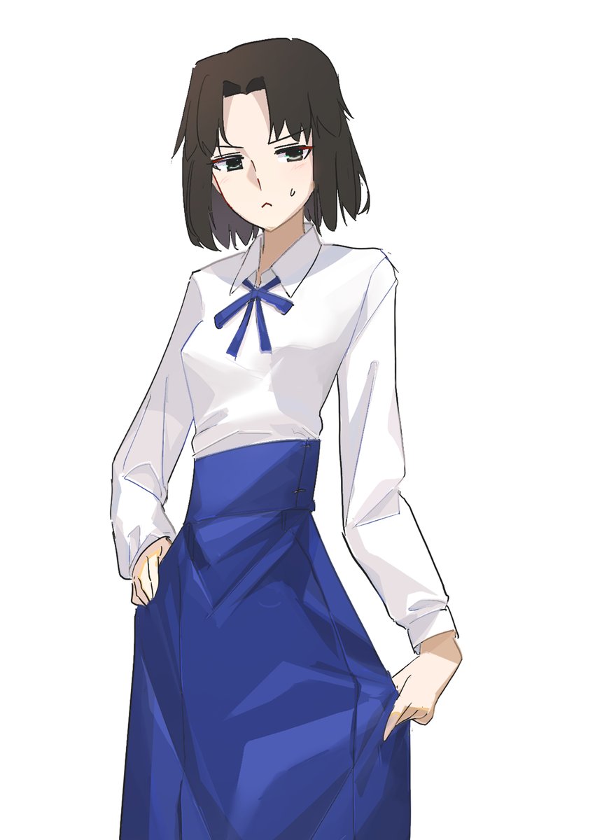 artoria pendragon (fate) ,ryougi shiki ,saber (fate) 1girl solo looking at viewer short hair simple background shirt skirt  illustration images