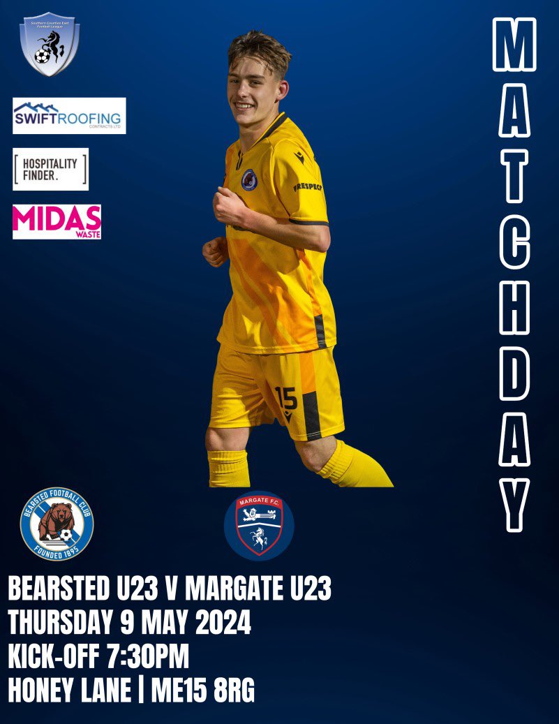 MATCHDAY!! Tonight the under 23’s play at home to Margate, Kick-off 730pm #bearstedfc #bears