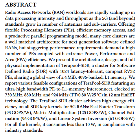 pulp_platform's tweet photo. We present the architecture, design &amp; full physical implementation of "TeraPool-SDR: An 1.89TOPS 1024 RV-Cores 4MiB Shared-L1 Cluster for Next-Generation Open-Source Software-Defined Radios". High energy efficiency on all SDR key kernels for 5G RANs. See https://t.co/dHg9VdTROH https://t.co/NigBRTvdL1