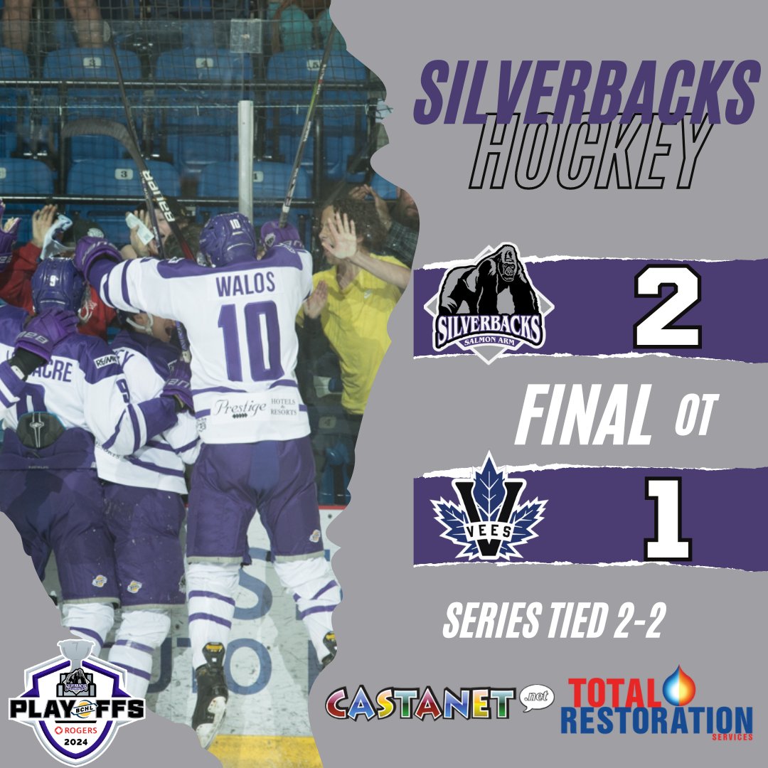 SILVERBACKS WIN! 🦍 It needed overtime but the Silverbacks found the back of the net to win the game 2-1! This series is now tied up 2-2! Goals were scored by Nathan Mackie and Ryan Gillespie was the overtime hero!