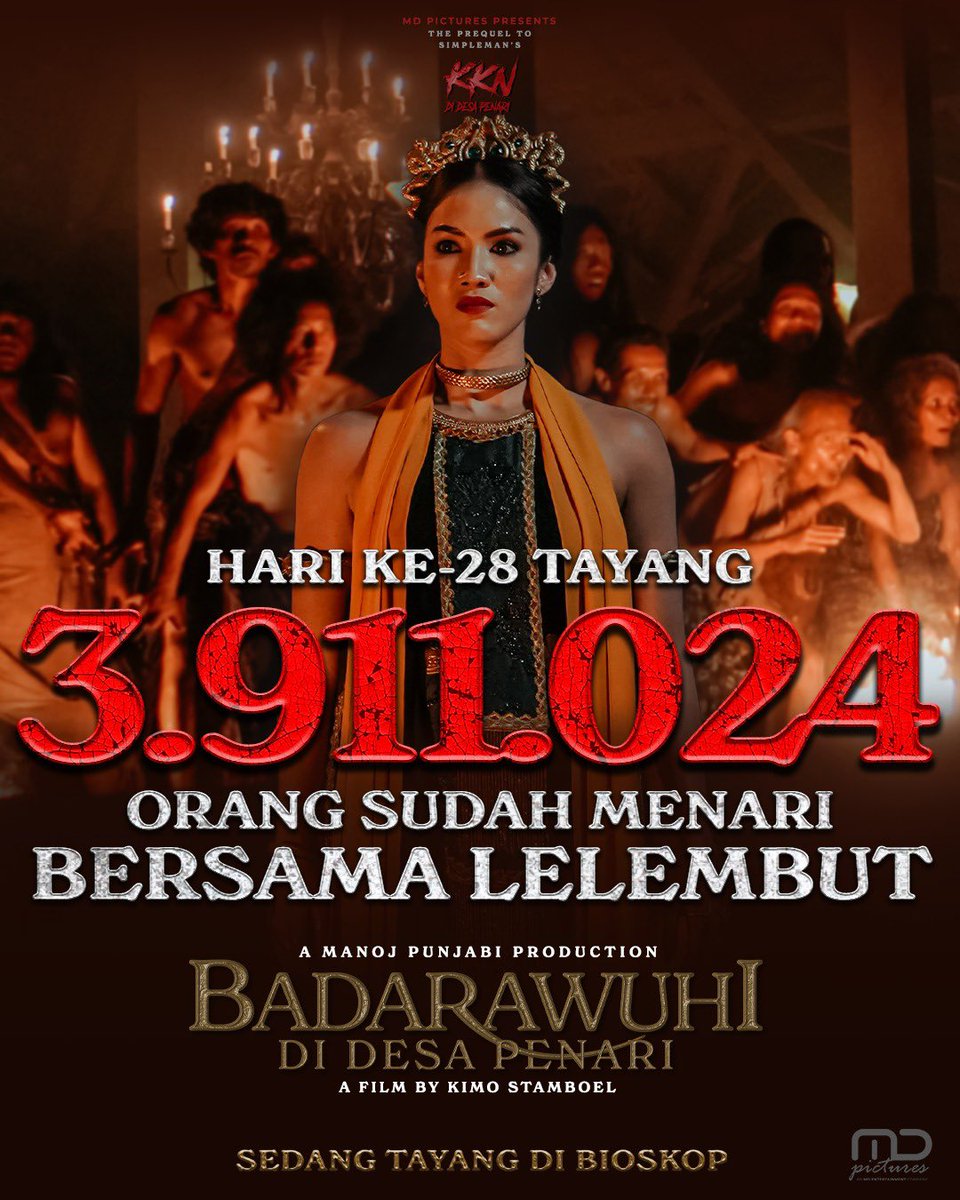 𝟑.𝟗𝟏𝟏.𝟎𝟐𝟒 orang sudah menari bersama lelembut di desa penari! Kamu udah belum?! 🫵

Badarawuhi masih menunggu kehadiranmu di bioskop. Nonton sekarang!

#Badarawuhi
#BadarawuhiDiDesaPenari
#MDEntertainment
#MDPictures