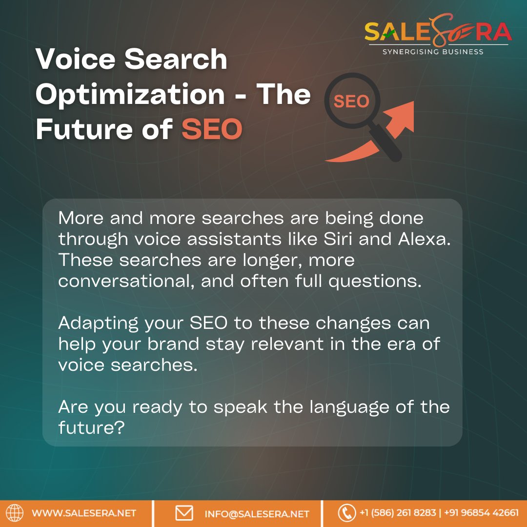 🎙️ Unlock the Power of Voice Search Optimization - The Future of SEO! 🌟🔍

Voice search is reshaping the way users interact with search engines.

#VoiceSearch #SEO #DigitalMarketing #VoiceSEO #SearchEngineOptimization #DigitalTransformation #VoiceAssistant #AI #TechnologyTrends