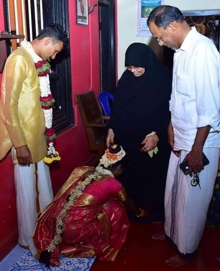 The Kerala Story !!! Abdullah & Khadija from Kasargod, Kerala adopted a 10-yr-old Hindu girl when she lost her parents. She is 22 years old now. Her adopted parents married her to Santosh Babu with all Hindu customs. Such gestures will not impress hate-mongers.