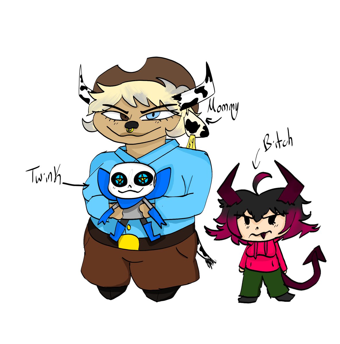 AJTheDemon1101's tweet photo. Squished Belle and her squished spouses (Blueberry & Rory)
#Undertaleauocs #ocs #art #artist #Farmtale #Underfell #Farmtaleoc #underfelloc #underswap #blueberry #underswapsans #sans #ocxcc #polyamory #polyamorus #marriage #wifeandhusband #cowwoman #demon https://t.co/2pf5EBccJw