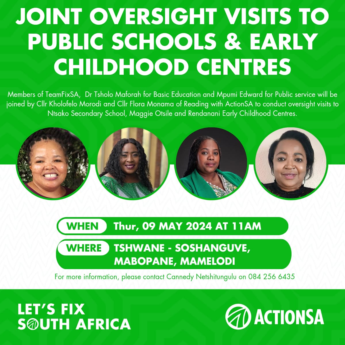 Members of @Action4SA TeamFixSA Dr Tsholo Maforah, myself joined by Cllr Kholofelo Morodi and Cllr Flora Monama to conduct oversight visits to few Early Childhood Centres in Soshanguve. @TuksFM1072