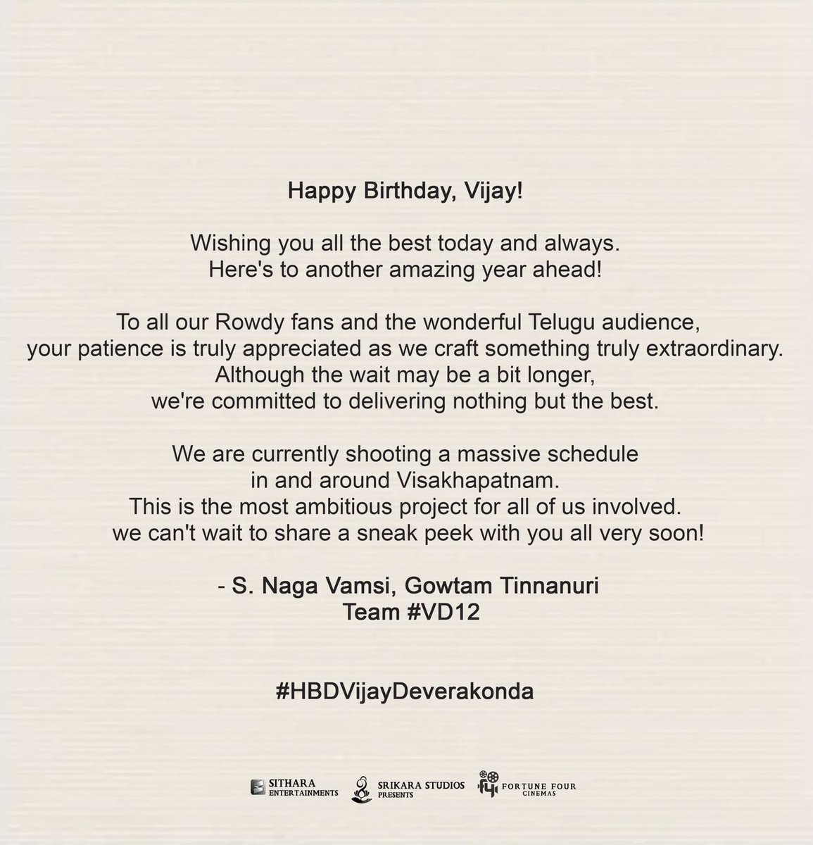 #VD12 Team Wishes a Very Happy Birthday to #VijayDevarakonda 💥💥💥