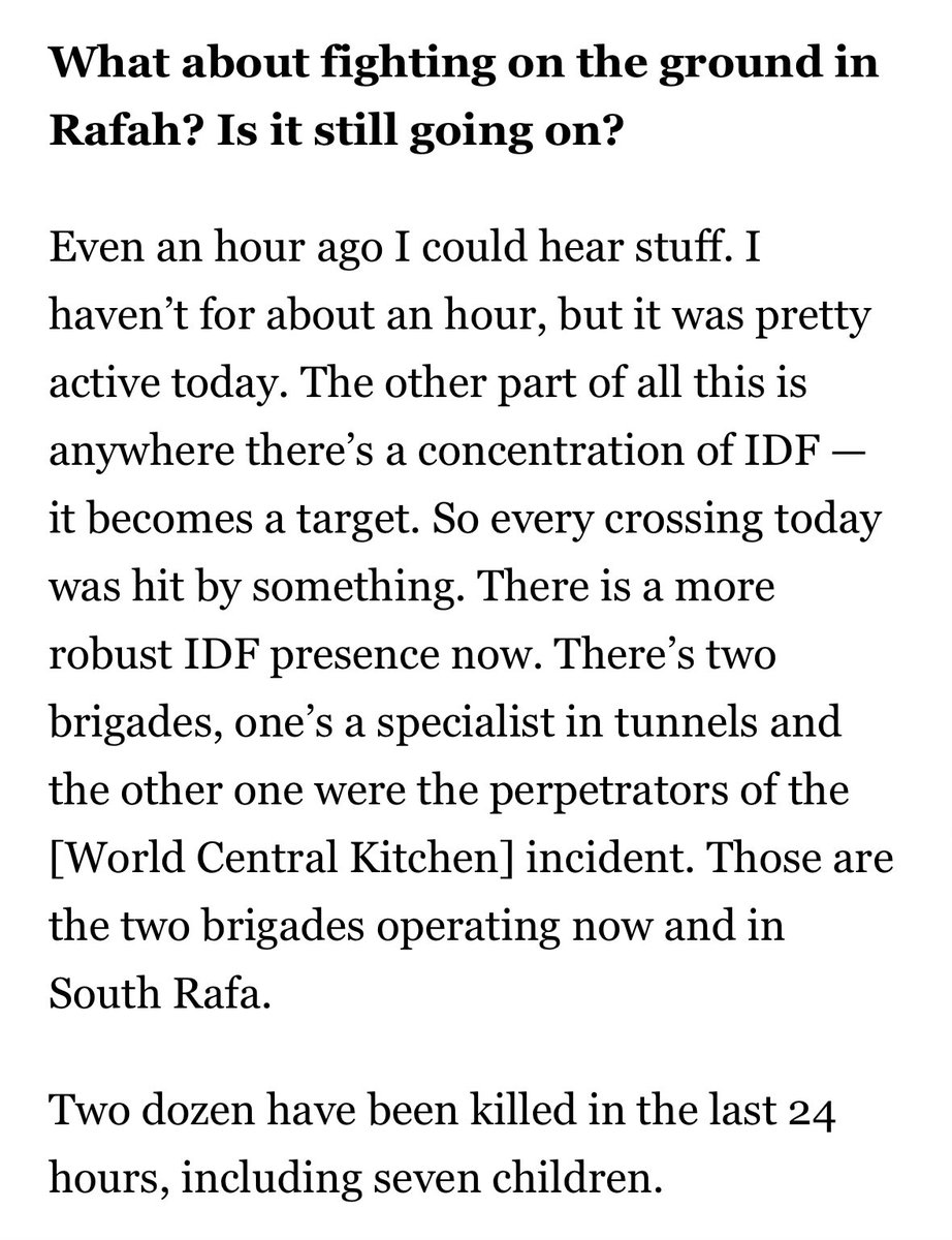 Wow: As Biden pushes Israel not to invade Rafah, Scott Anderson — senior UNRWA aid worker & 21-year army man from Iowa — says IDF is already there killing dozens of people. He says one of the units is the same that killed 7 World Central Kitchen workers, including an American.
