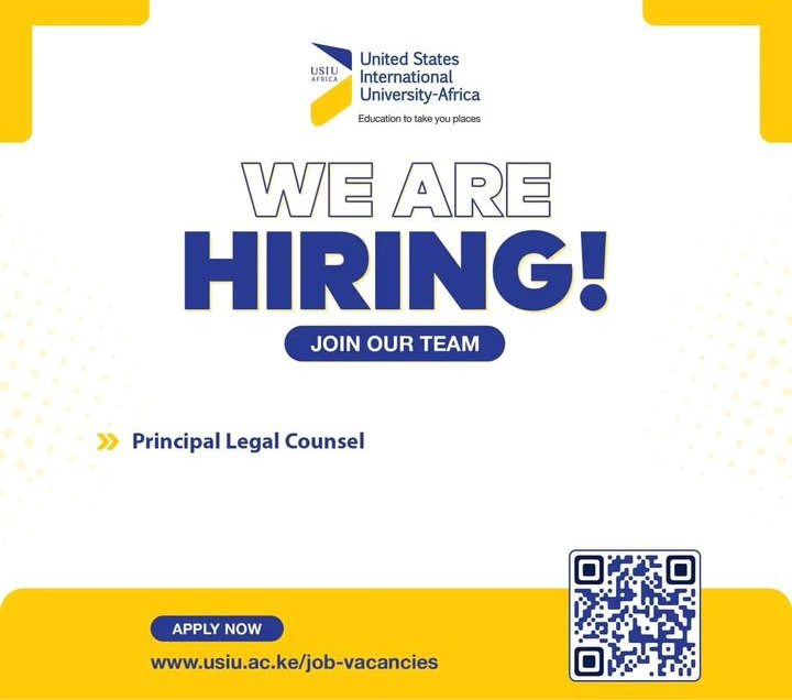USIU-Africa is seeking to recruit suitable and qualified candidates for the following position:

* Principal Legal Counsel

For more details on the vacancies and how to apply, visit their website: usiu.ac.ke/job-vacancies

Deadline: Sunday, May 19, 2024