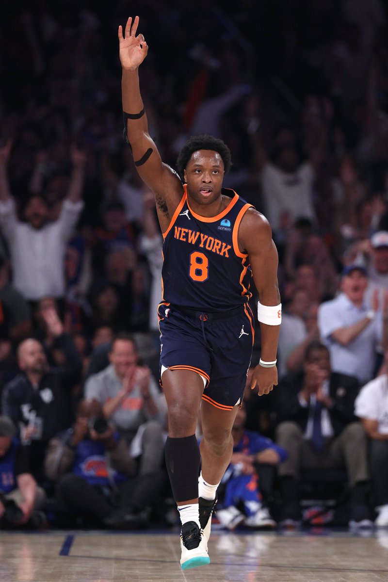 Jalen Brunson's 29 PTS, OG Anunoby's 28 PTS and Donte DiVincenzo's 28 PTS marks just the 2nd time in franchise history the @nyknicks have had 3 players score 25+ PTS in a playoff game. The only other instance came in the 1970 Eastern Conference Finals.