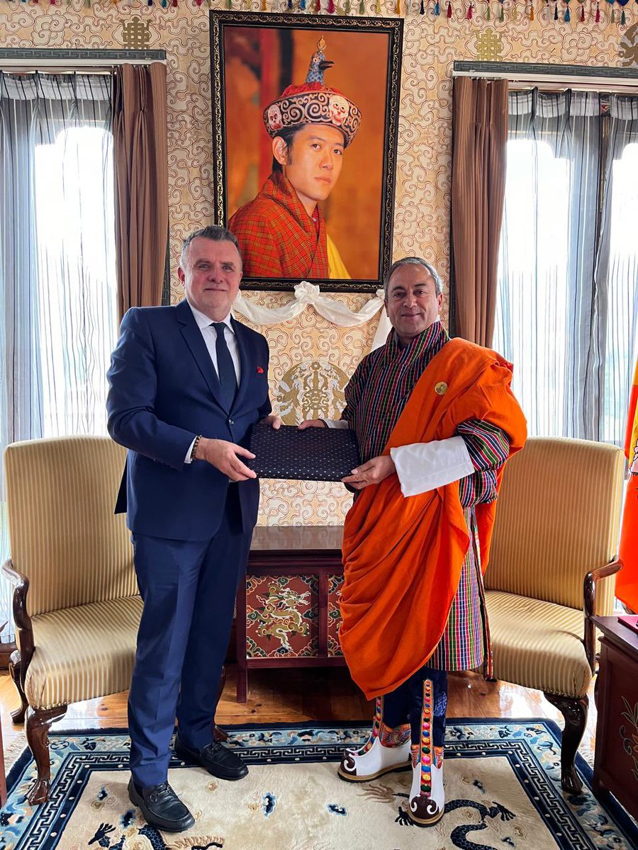 Delighted to be received by H.E. Lyonpo D.N. Dhungyel, minister for foreign affairs and international trade to discuss bilateral and international affairs. @SwedeninIndia