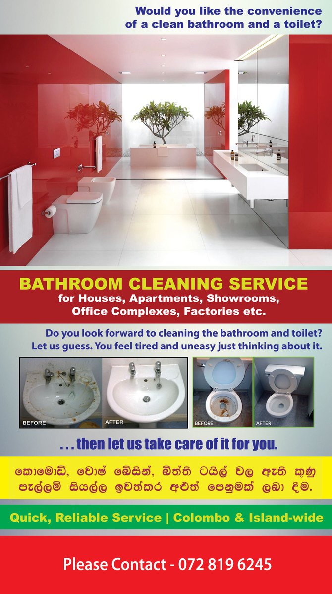 Get your Bathrooms Cleaned by the Experts. Call 072 819 6245 (Colombo & Island-wide).
#lka #iContactLanka #SriLanka