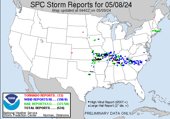 Jeez over 500 storm reports today! #weather #tornado