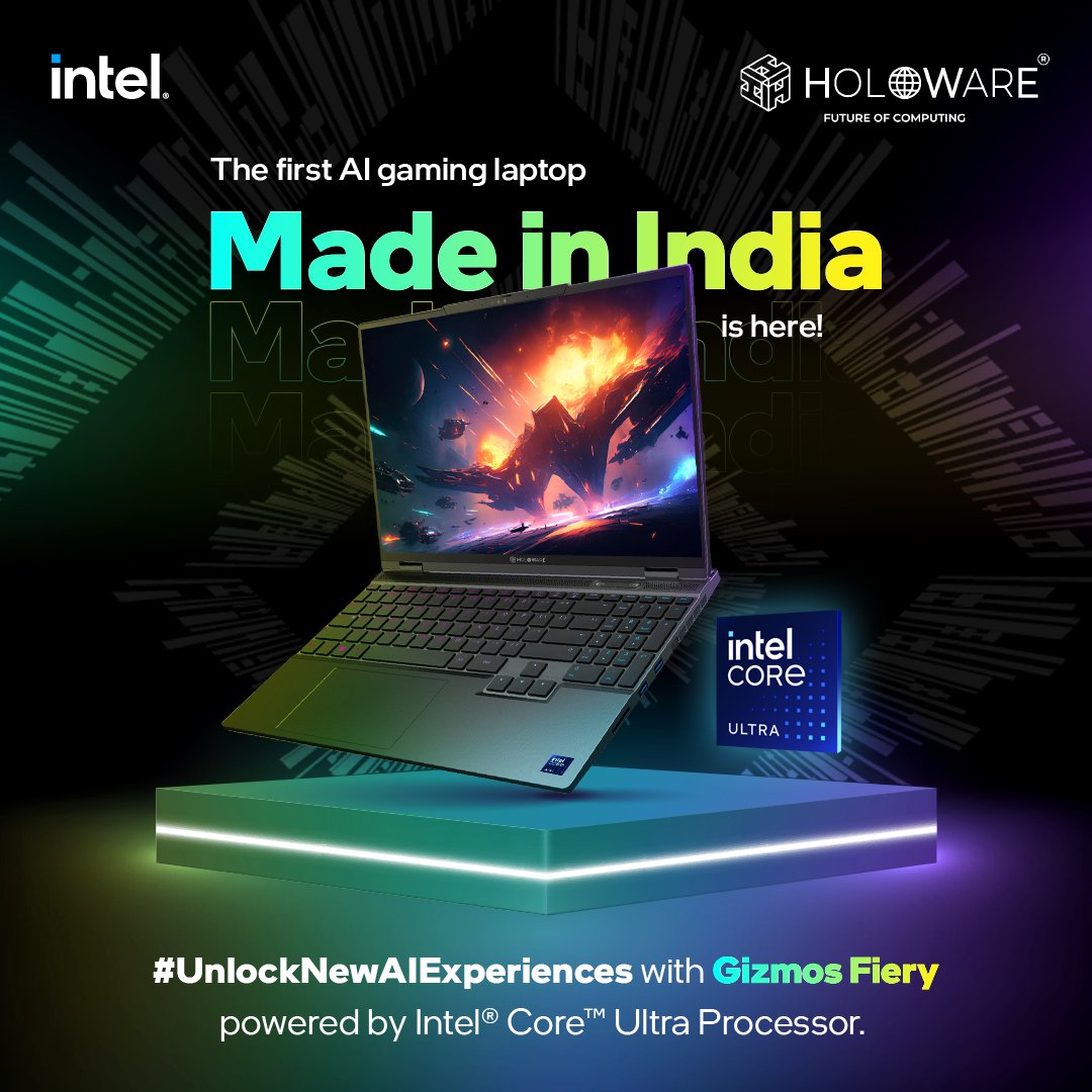 Intel & @Holoware_Tech have partnered to launch a powerful AI gaming laptop powered by the latest #IntelCoreUltra Processor.  Under the ‘Make in India’ initiative, Holoware is the 1st Indian brand to launch this laptop with an Indian manufacturer. holoware.co/our-products/