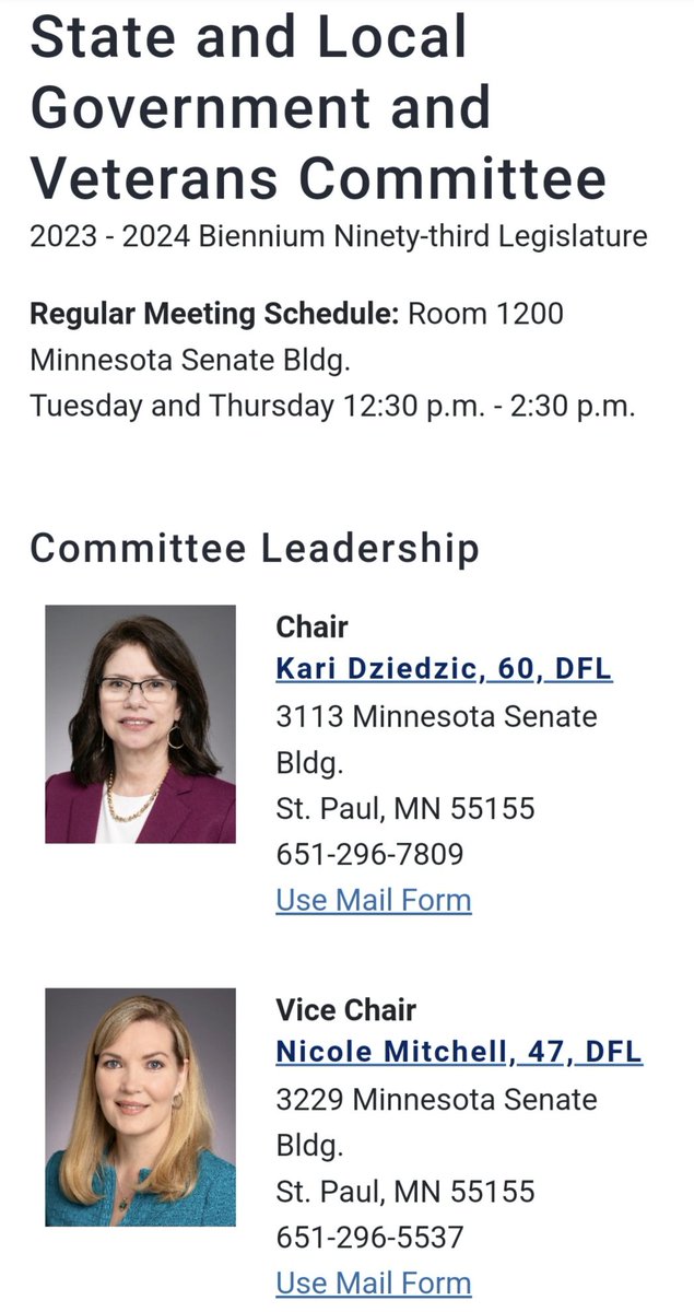 Hey #mnleg #mnmedia,

@SenateDfl told you they removed @Sen_NMitchell from all committees. Sure doesn't look like it.

Her official #mnsenate page lists all her committee assignments & she's still listed in leadership as Vice-Chair on the State & Local Gov page.

Anybody curious?