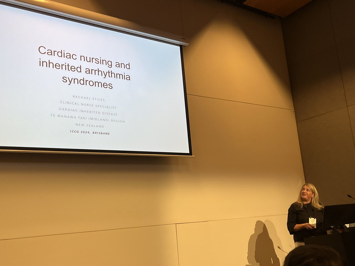 The very awesome @RachaelmlStiles presenting at #iccg24 on Nursing of patients with Inherited Arrhythmias in New Zealand