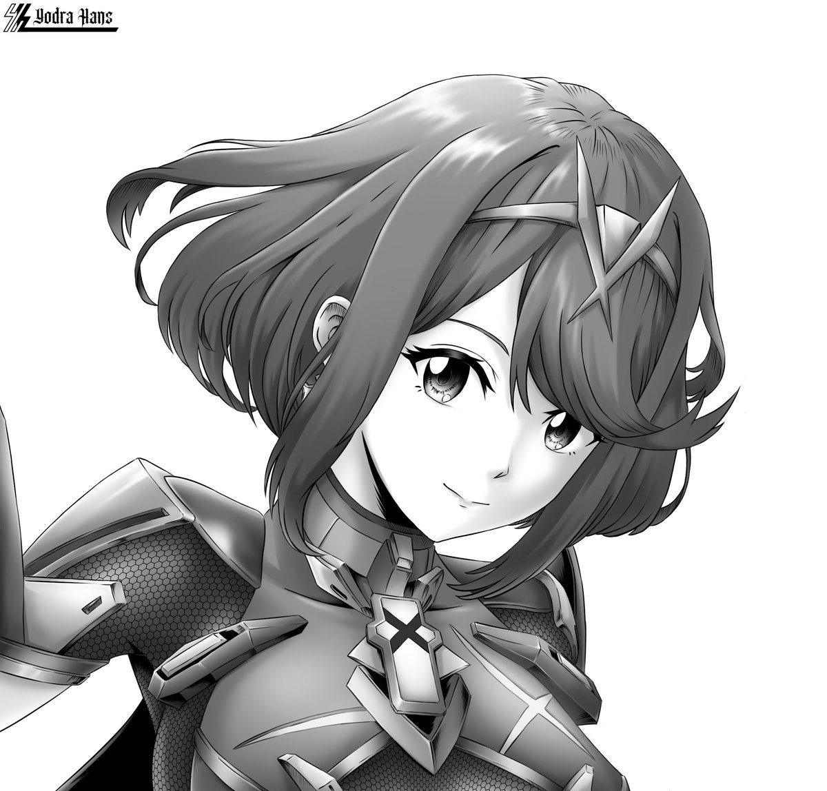 Pyra (ホムラ) from Xenoblade 2.

#fanart #anime #manga #art #arts #artwork #digi #digitalart #digitalartwork #blackandwhite #character #characterdesign #gamecharacter #Xenoblade #Xenoblade2 #XenobladeChronicles2 #Pyra #ホムラ