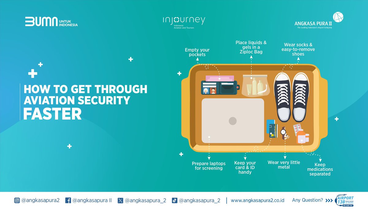 #AP2Friends, here are tips on 'how to get through Aviation Security faster.' Check out the infographic! #AngkasaPura2 #InJourney #BUMNuntukIndonesia