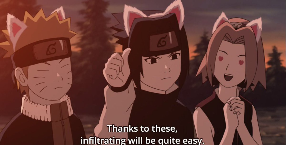 Naruto, Sasuke and Sakura camouflages themselves with cat ears for a mission for Nekobaa and Tamaki. #ANIME | #NARUTO 🍥