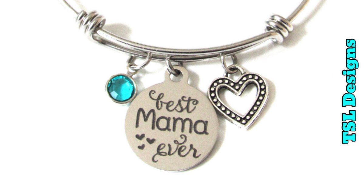 Best Mama Ever Laser Engraved Adjustable Bangle Charm Bracelet with Silver Heart & Birthstone
buff.ly/44tg9Uu 
#bracelet #charmbracelet #handmade #jewelry #handcrafted #shopsmall #etsy #shopsmall #etsyhandmade #etsyjewelry #mama #mothersday #mothersdaygift