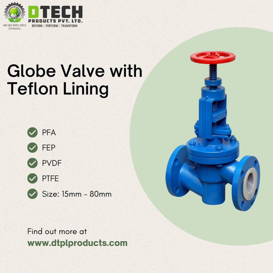 We are manufacturers, exporters, and suppliers of Teflon-lined globe valves and all types of industrial valves. 
Email: seo@dtplproducts.com
Visit: dtplproducts.com/lined-globe-va…
#Manufacturer #elbows #spool #Bellow #ExpansionJoint #PTFE #supplier #pipes #fittings #corrosionprotection