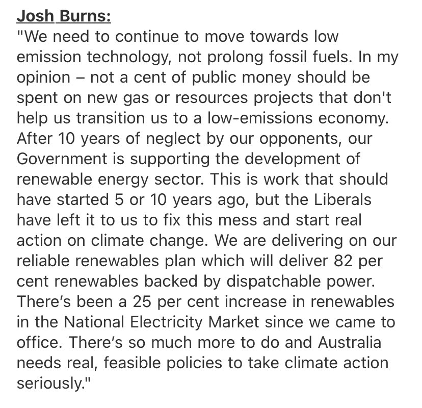 Hearing there's major concerns among some Labor MPs over their government's gas industry changes today Josh Burns and Jerome Laxale issue public statements, against moves 'championing' or to 'prolong' fossil fuels - calling for transitioning to renewables ASAP