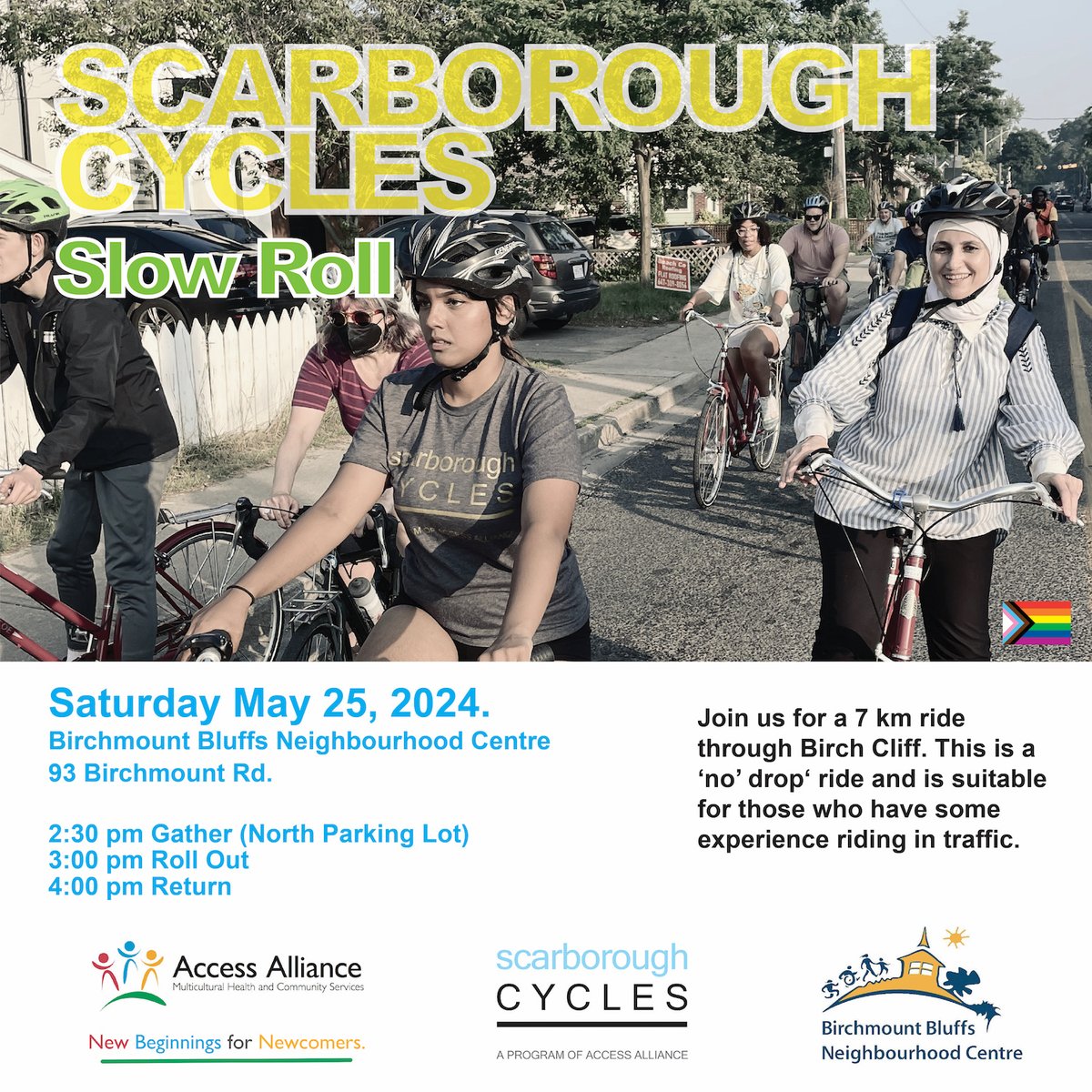 Join us our first Slow Roll of 2024, a 7 km ride through Birch Cliff!

Saturday May 25, 2024.
Birchmount Bluffs Neighbourhood Centre
93 Birchmount Rd

2:30 pm Gather (North Parking Lot)
3:00 pmRoll Out
4:00 pm Return

scarboroughcycles.ca/group-rides/

 #bikeTO #ScarbTO #Ward20