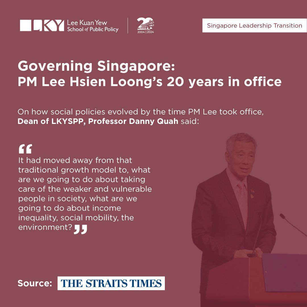 With PM Lee Hsien Loong set to hand over the leadership to DPM Lawrence Wong next week (15 May), Prof Danny Quah, Dean of LKYSPP shares his thoughts on PM Lee's tenure and #SG public policy. lkyspp.sg/PM-LHL-20-years #Leadership #SingaporeLeadershipTransition