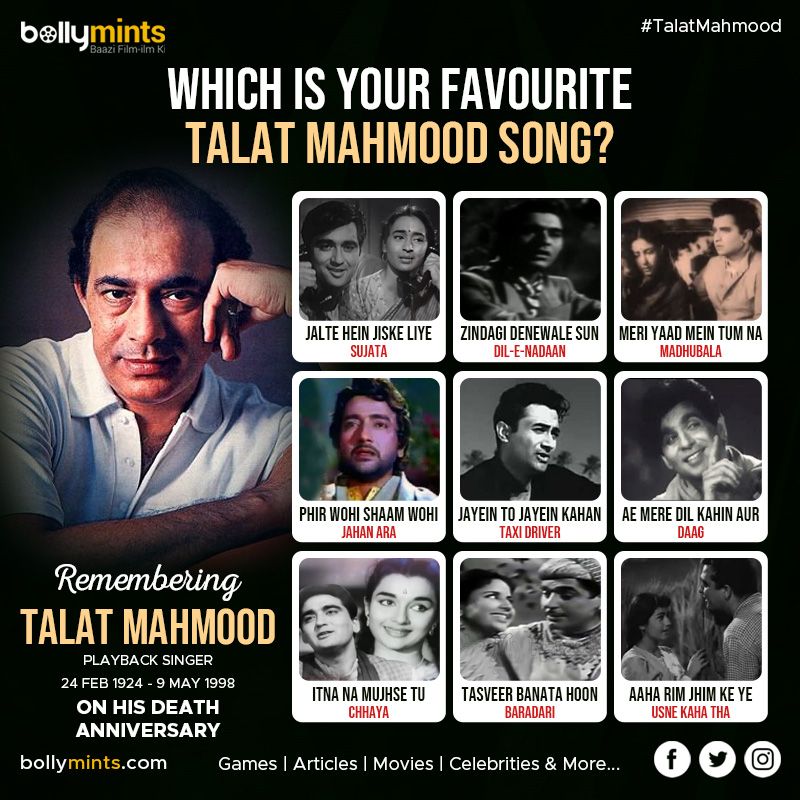 Remembering Playback Singer #TalatMahmood Ji On His #DeathAnniversary !
Which Is Your #Favourite Talat Mahmood #Song?