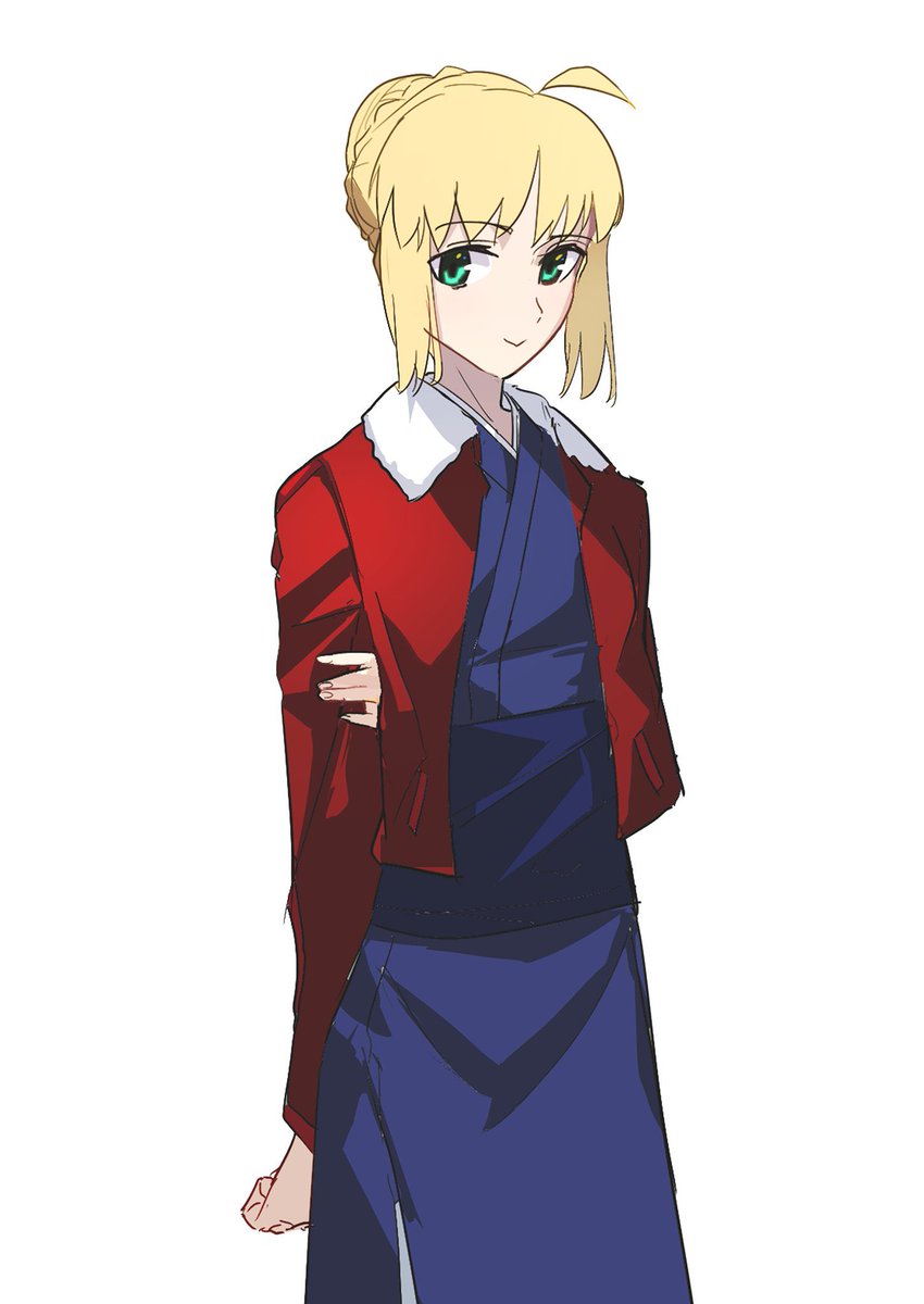 artoria pendragon (fate) ,saber (fate) 1girl solo looking at viewer smile short hair simple background blonde hair  illustration images