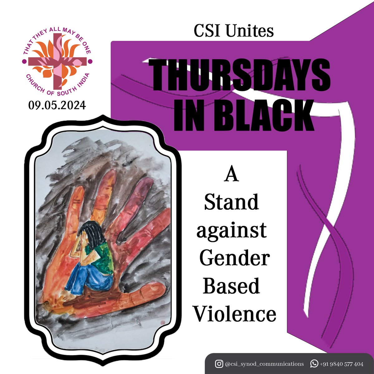 #CSI #thursdaysinblack @ThursdayInBlack @Oikoumene #againstGBV

The Church of South India (CSI) stands united in the Thursdays in Black campaign, taking a firm stand against gender-based violence.