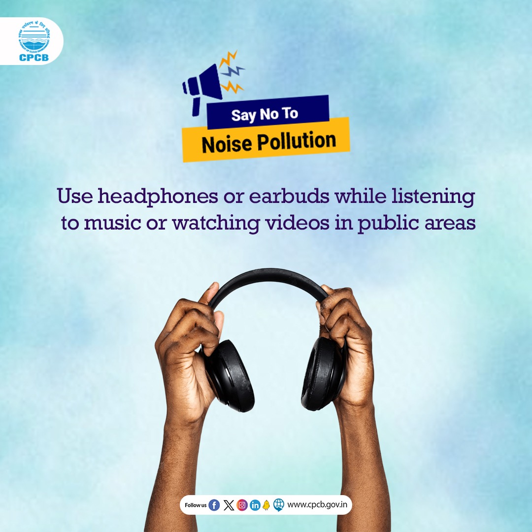 Listening to music or watching videos at public places without headphones/earphones could disturb the public and create noise pollution.

Prefer using headphones/earphones to avoid #NoisePollution.

#SayNoToNoisePollution #BeatNoisePollution 

@moefcc @PIB_India @mygovindia