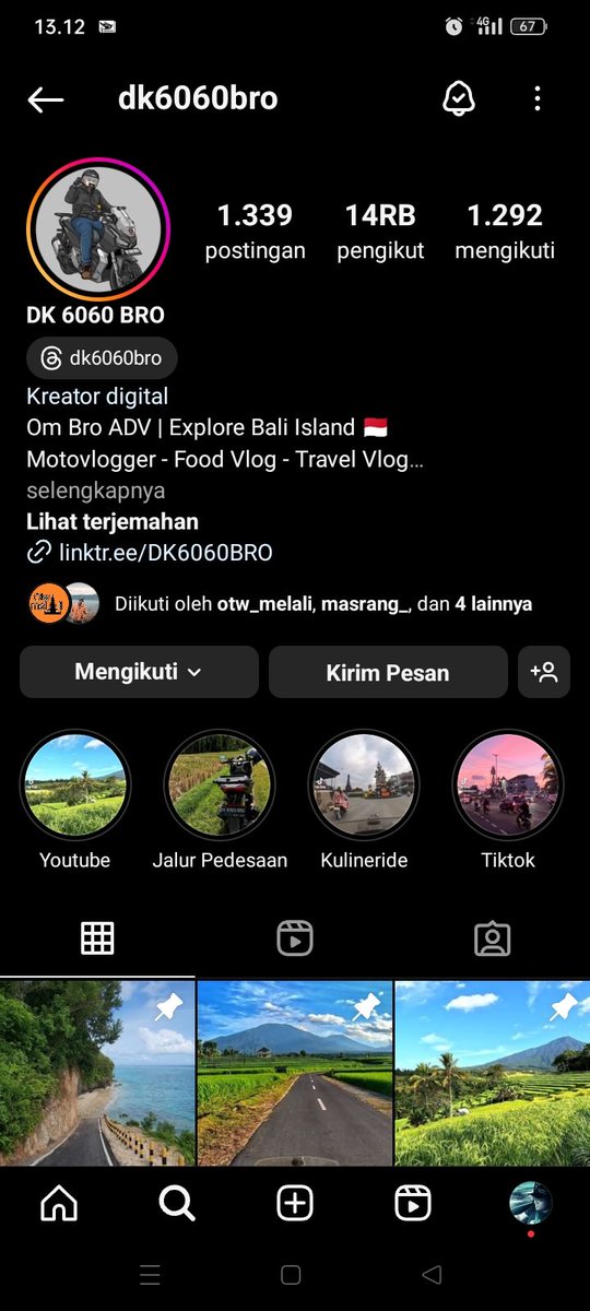 @Sir_Edwin Kalo di Bali IG dan YT ada : dk6060bro om, coba deh. Kontennya asik, bisa eksplore seluruh Bali. 

Kalo gak, kapan kita gas turing bareng om, 360° Bali aja dulu, tar om yg bikin kontennya. 😁