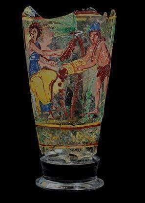Roman Painted Glass Goblet (1st Century AD), depicting figures harvesting dates, found in Begram, Afghanistan.

National Museum of Afghanistan, Kabul

#drthehistories