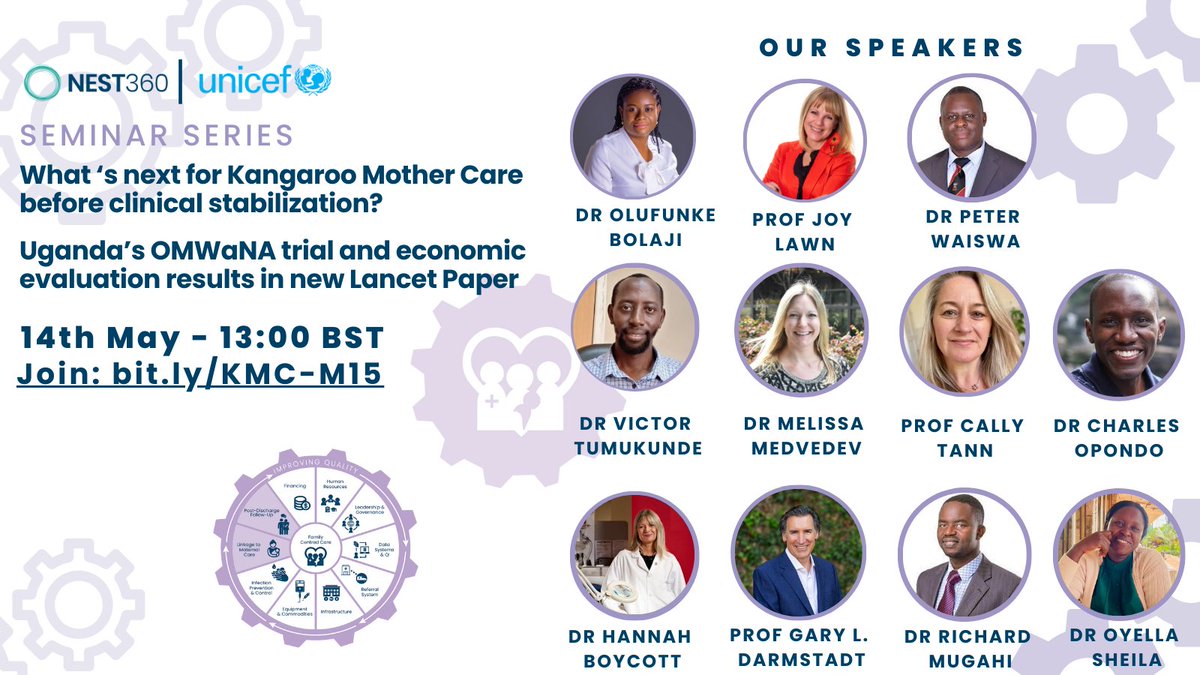 What's next for Kangaroo Mother Care before clinical stabilisation? Uganda's OMWaNA trial & economic evaluation in new Lancet paper with live French translation. 📆 May 14th 🕛 1pm- 2:30pm BST | 3pm - 4:30pm EAT | 8am - 9:30am EDT Learn more: buff.ly/3Wh3eTB