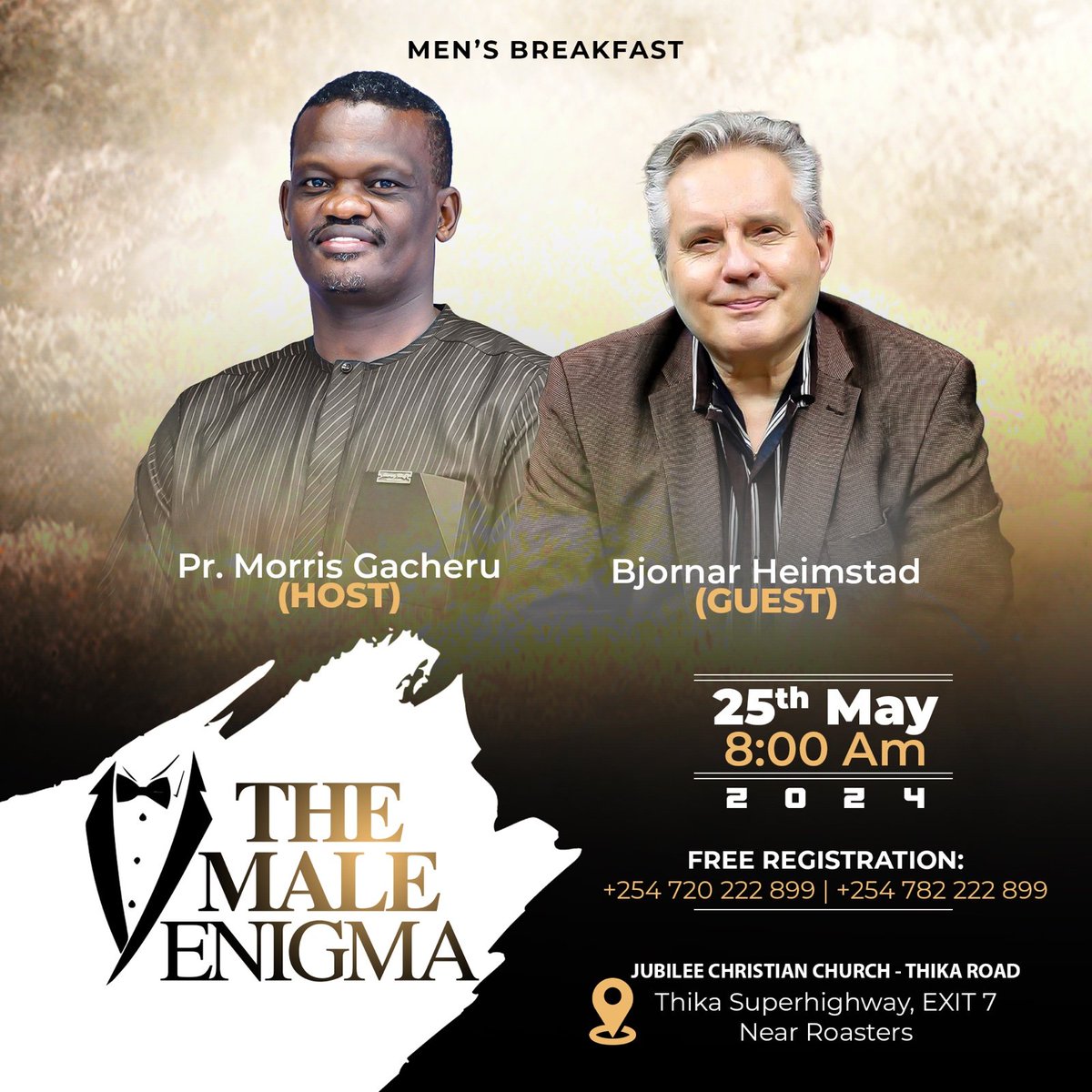 It is a great honor to welcome @BjHeimstad as the guest speaker for The Male Enigma May 2024 Edition on 25th. 

Registration ongoing: forms.gle/4J6k6VhcsjG9dP…

#MensBreakfast
#WePreachChrist